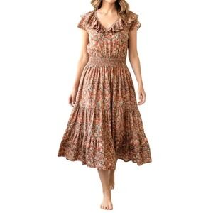 Draper James Dress Women S Floral Ruffle Meadow Tiered Midi Pockets Boho Prairie